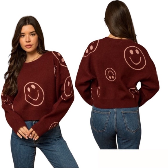 Altar’d State Cropped Smiley Face Sweater sz XS - Picture 1 of 11